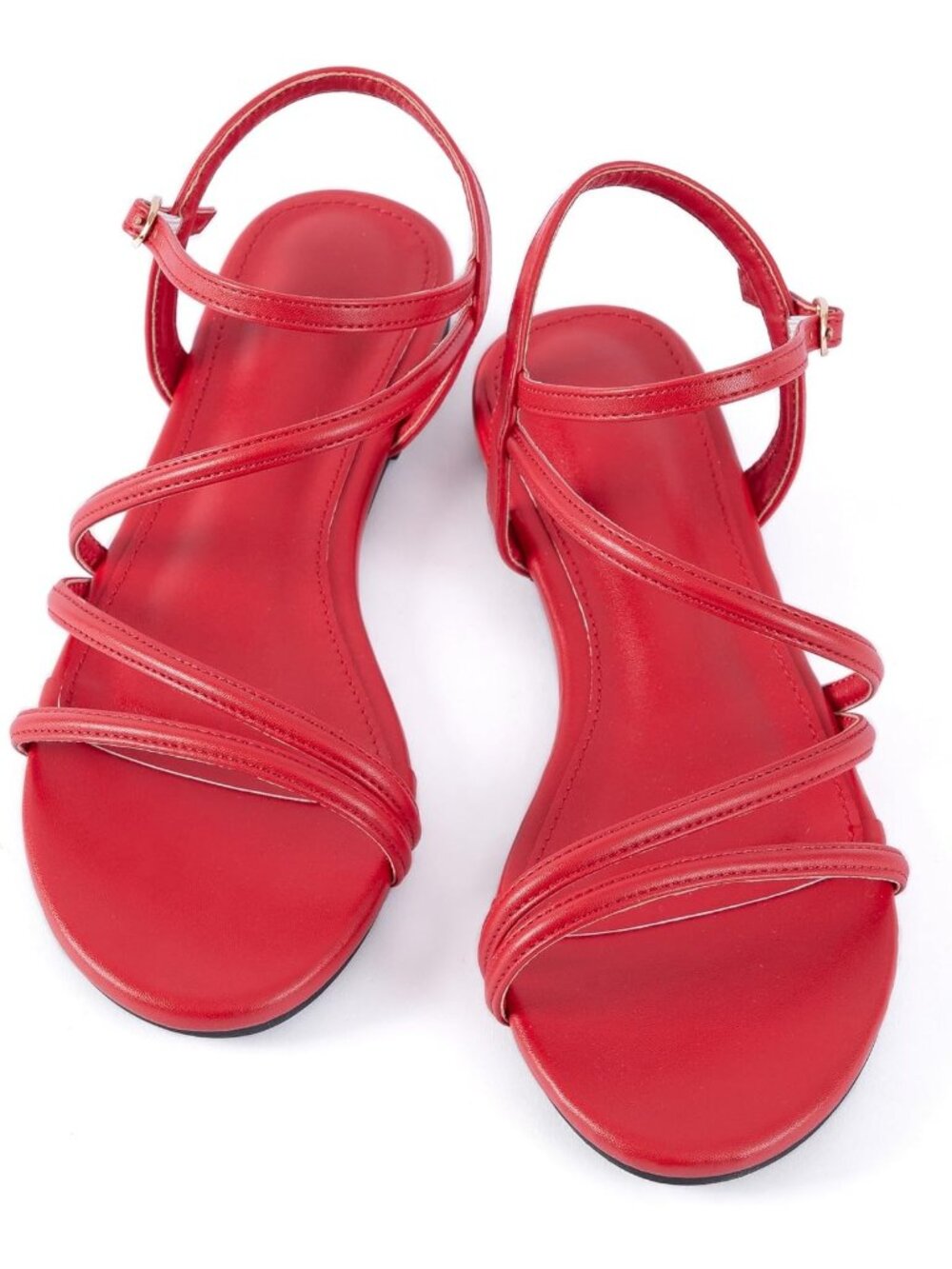 🆕Women's All Red Flat Sandals Strappy Gladiator Ankle Strap Open Toe
